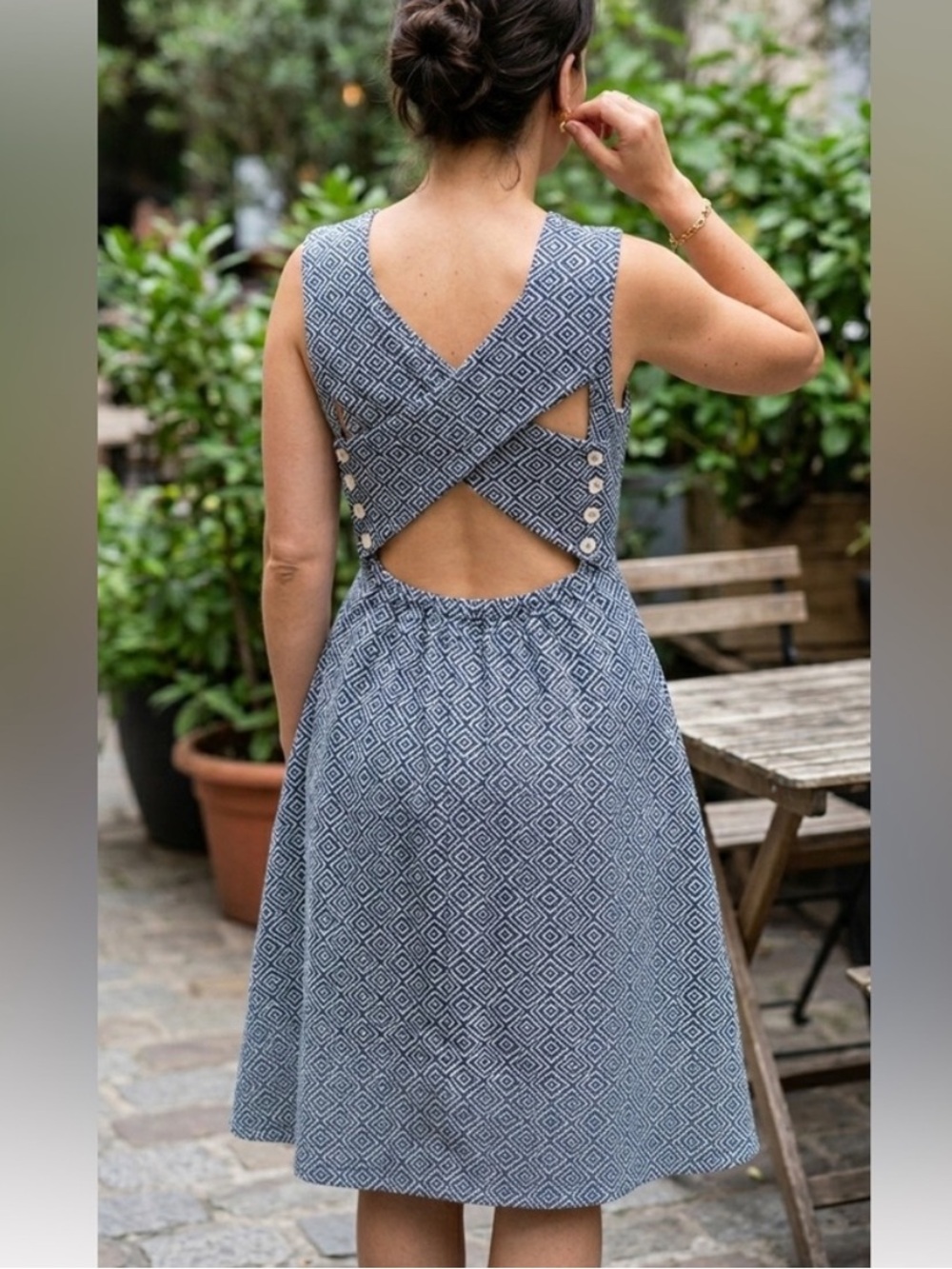 French Girl Open Back Jacadi Paris Geometric Dress